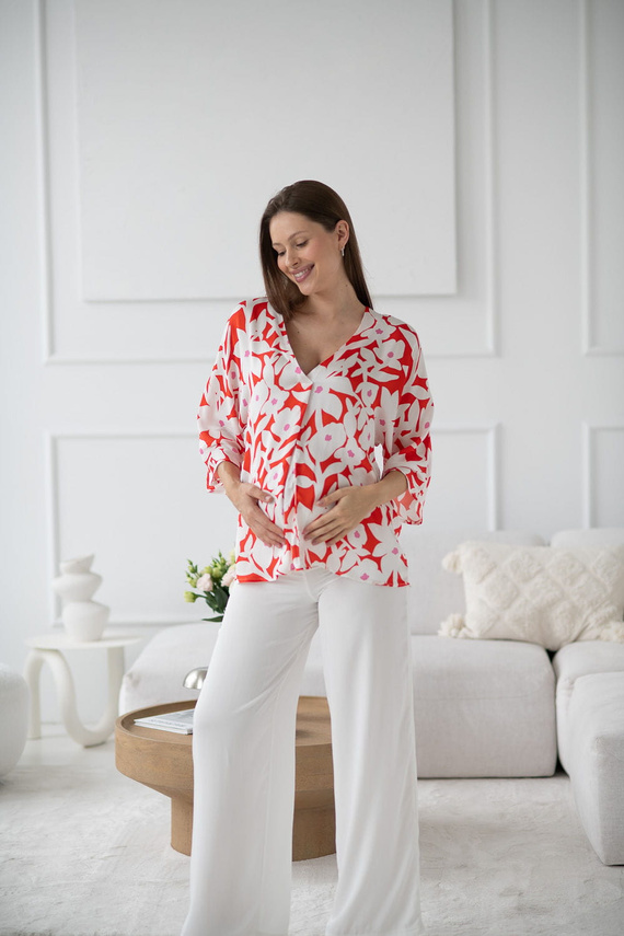 Блуза за бременни и кърмачки на цветя Mamafullness Milk&Love – вискоза, 3/4 ръкав, oversize