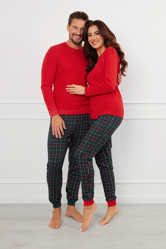 Foggia Дамска пижама с дълъг ръкав и дълъг панталон Италианска мода - червено/принт 