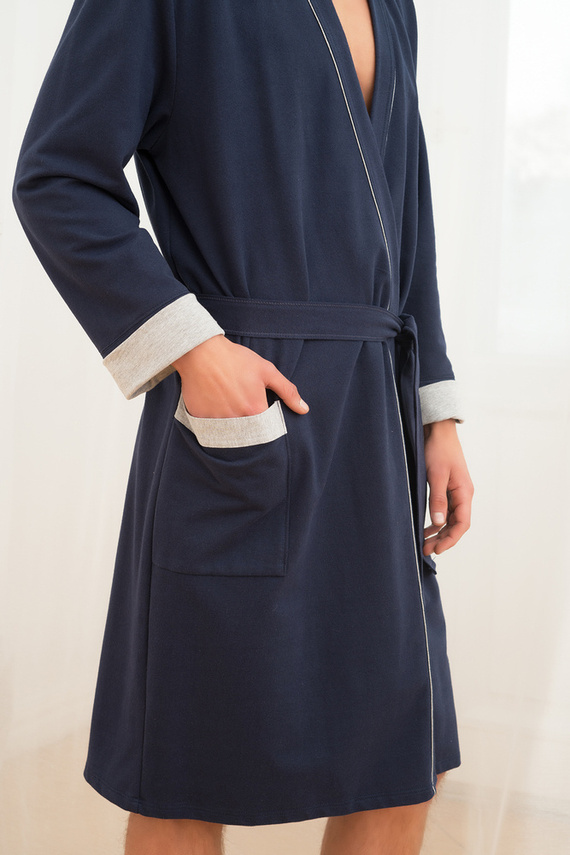 Gabriel Мъжки халат за баня с джобове Италианска мода - тъмно синьо/меланж