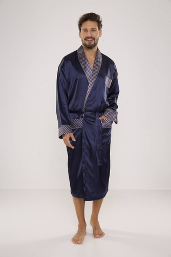 940 Forex мъжки сатенен халат за баня - тъмносин