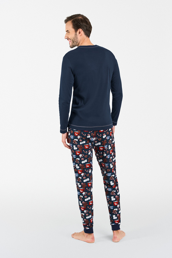 Rojas Мъжка пижама с дълъг ръкав, дълъг панталон Италианска мода - тъмносиньо/принт