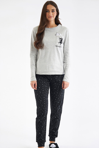 Дамска пижама Shearly Sorbetto сива - 100% памук, 3D апликация, панталон с маншети