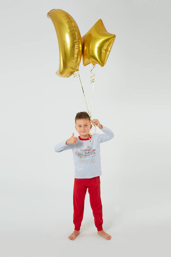 Junak Пижама за момче с дълъг ръкав и панталон Италианска мода - j.меланж/червено