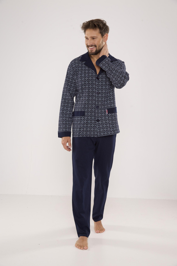 538 Carlo Мъжка пижама De lafense - морско синьо + квадрат