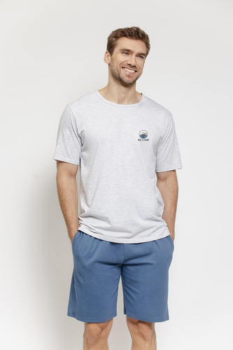 Мъжка памучна пижама 3576 Gabriel – къс ръкав, джобове