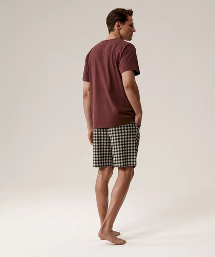 Мъжка пижама NMP-397 - винено сива памучна, с къс ръкав, лека и удобна за лятото