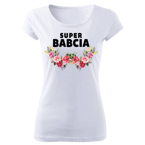 SKU D047 "Супер баба с цветя за деня на баба" дамска тениска Moocha бяла