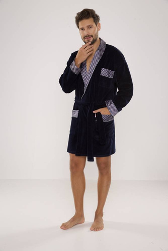 772 Мъжки форекс халат за баня Bonjour - тъмносин