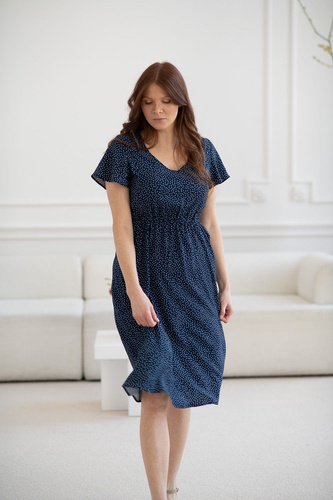 Lovely Dress Миди рокля за бременни и кърмачки, къс ръкав, Milk&Love, тъмносиня на точки