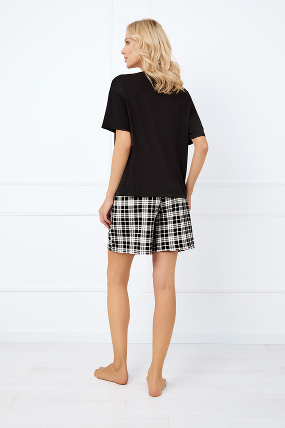 Klara Дамска пижама с къс ръкав и къс панталон Италианска мода - черно/принт 