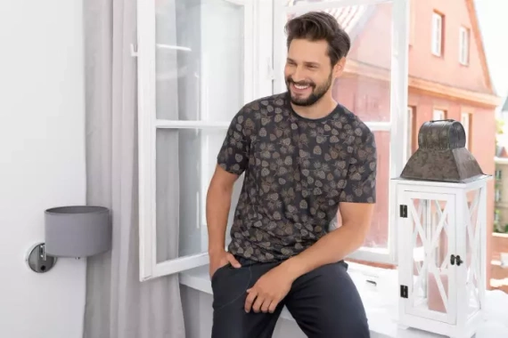 Pinus Пижама Мъжка с къс ръкав и дълъг панталон Италианска мода - принт/графит