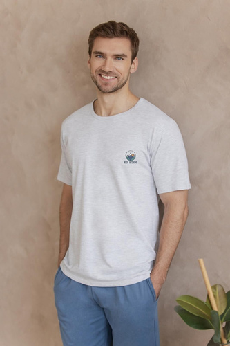 Мъжка памучна пижама 3576 Gabriel – къс ръкав, джобове