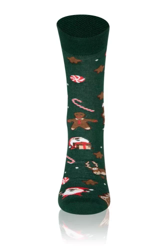 S136D Коледни дълги чорапи Италианска мода - зелено/кафяво/червено 