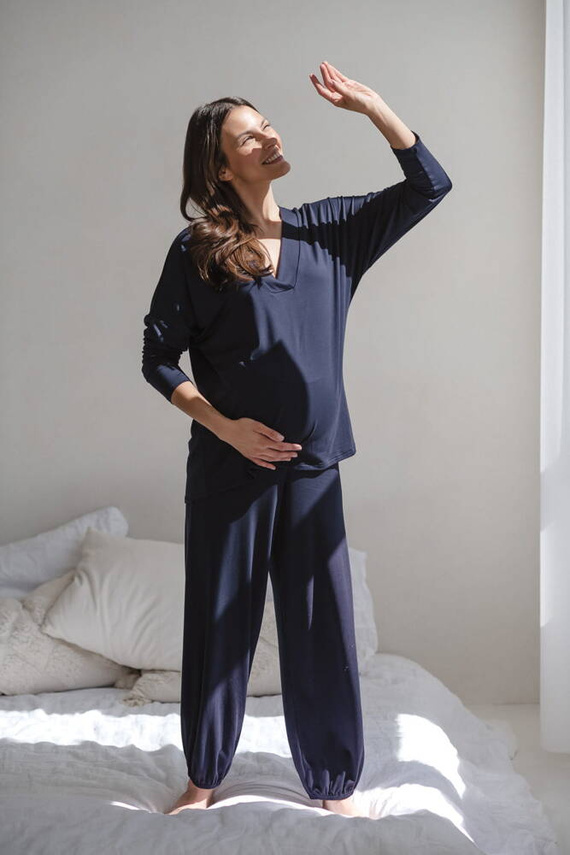 Moon bambusowa bluzka od piżamy ciążowej do karmienia długi rękaw Milk&Love granatowy