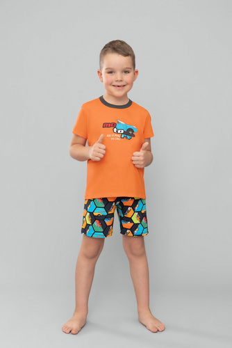 Comics Момчешка пижама с къс ръкав, панталон Италианска мода - оранжево/принт