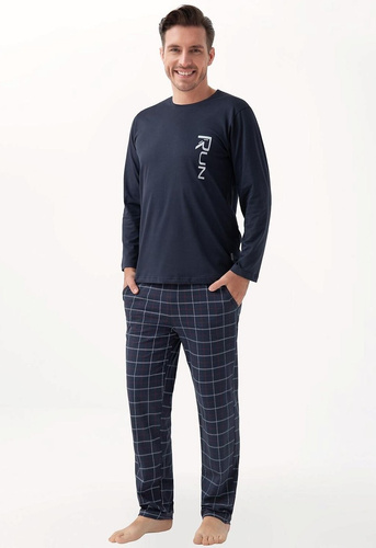Мъжка пижама 810 Luna, тъмносиня - памук, дълъг ръкав, панталон с джобове