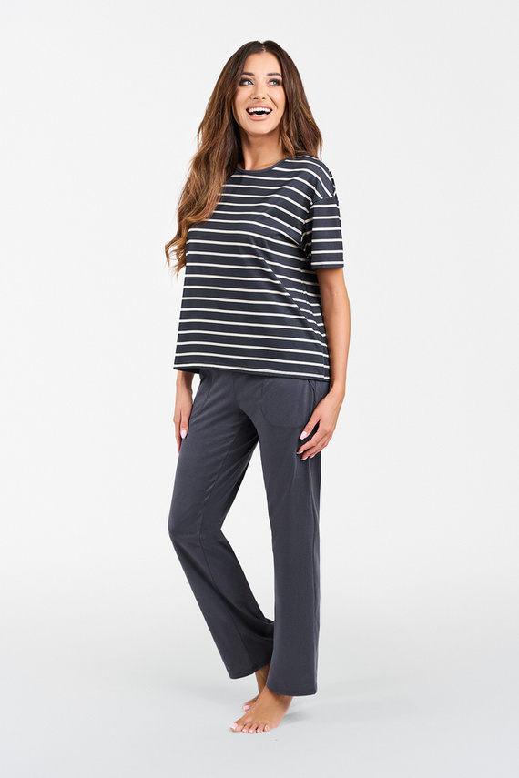 Betty Дамска пижама с къс ръкав и дълъг панталон Италианска мода - графит/графит