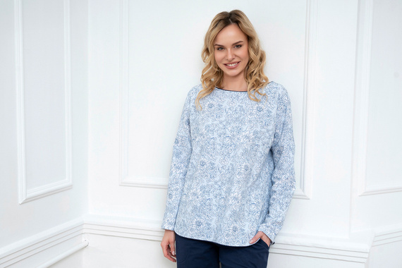 Gracjela Дамска пижама с дълъг ръкав и дълъг панталон Италианска мода - син/зелен принт