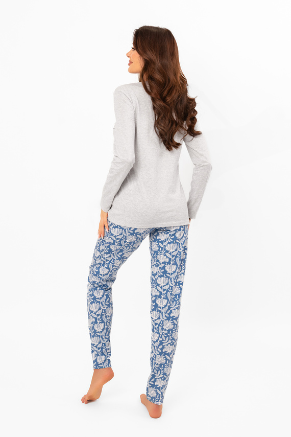 Дамска пижама Boma - дълъг ръкав, дълъг панталон, памук Италианска мода - меланж/принт