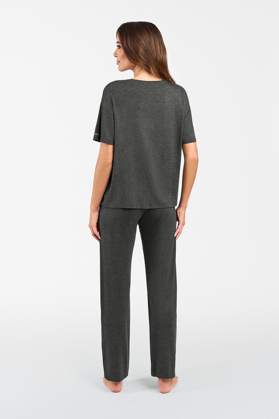 Akord Дамски комплект с къс ръкав и дълъг панталон Италианска мода - тъмен меланж