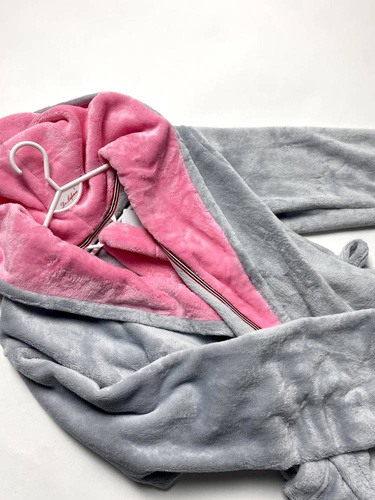 627 Soraya Къс дамски халат Forex - светло сиво / розово