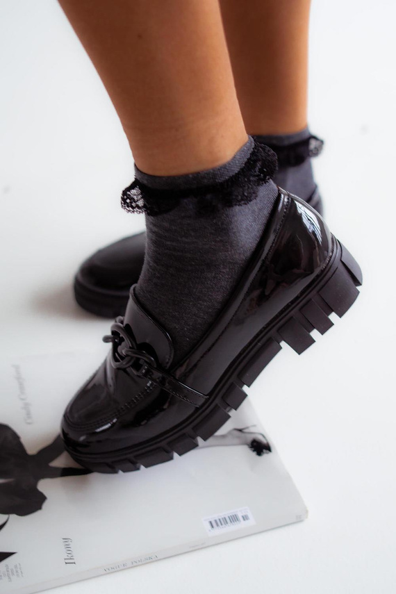 0897 Милена Дамски чорапи с дантела - тъмен меланж