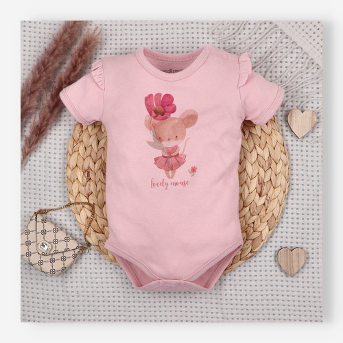 Бебешко боди Nini Little Mouse органичен памук копчета на рамо къс ръкав