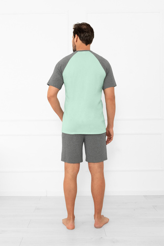 Мъжка пижама Aleksander Italian Fashion - къси ръкави и къси панталони, 100% памук - цвят сажър/меланж 