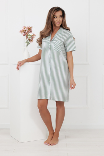 Дамска нощница Genna Italian Fashion 100% памук райе къс ръкав