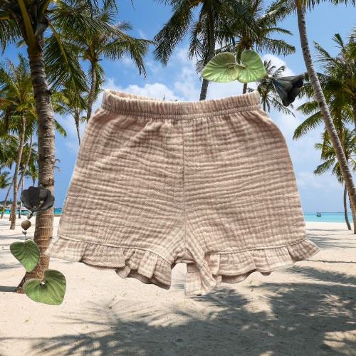 Mamatti SZ50315 бежови муслинови детски шорти, дишащи и елегантни