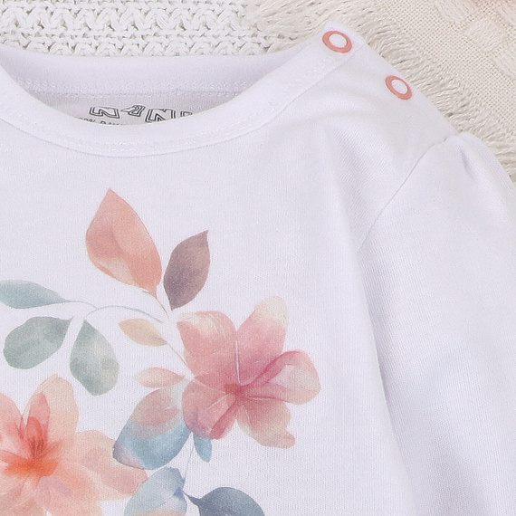 ABN-5416 Kolorowe kwiatki Body z bawełny organicznej Nini biały