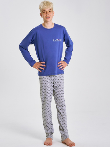 Момчешка пижама Emil 3506 Taro - памучна, дълъг ръкав, синя