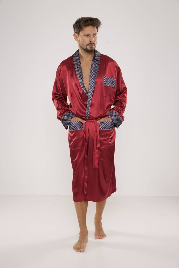 940 Forex мъжки сатенен халат за баня - бордо