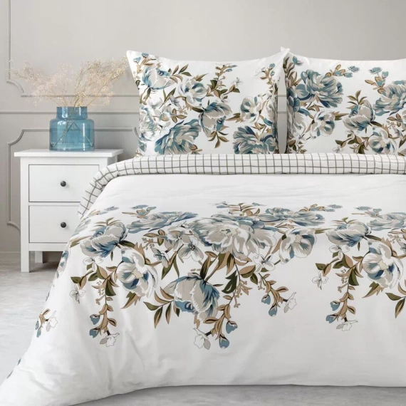 Пролет 40 Цветя спално бельо сатен евро пердета бяло/тюркоаз