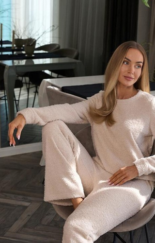 2414 Дамски комплект Homewear L&L beige – суичър и панталон от меко трико