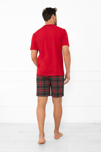Мъжка пижама Rusoli Италианска мода червена - кариран памук къса удобна