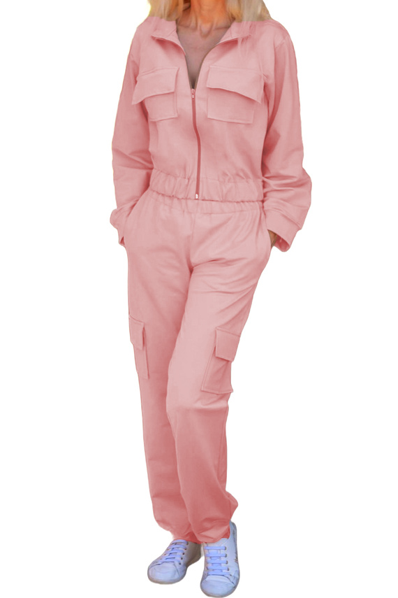 Памучен дамски анцуг Mili Mirale, удобен комплект с джобове - полско производство - розов