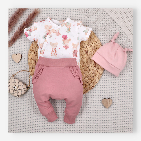 Бебешко боди Nini Little Mouse органичен памук тип прегърни ме къс ръкав