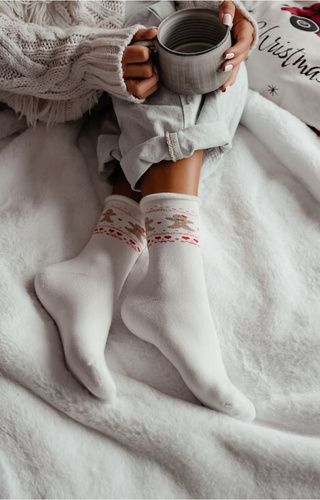 0118-013 Чорапи Милена в екрю – коледна хавлиена материя, памук, топли