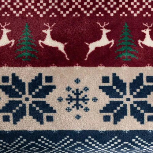 Коледно одеяло Eurofirany, тъмносиньо и червено със скандинавски мотив – меко одеяло от микрофибър, 240 г/м²