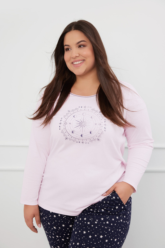 Arugia Дамска пижама с дълъг ръкав и дълъг панталон Италианска мода - розово/принт 