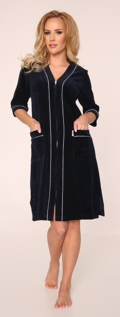 974 / 352 Дамски халат от велур Forex - тъмносин