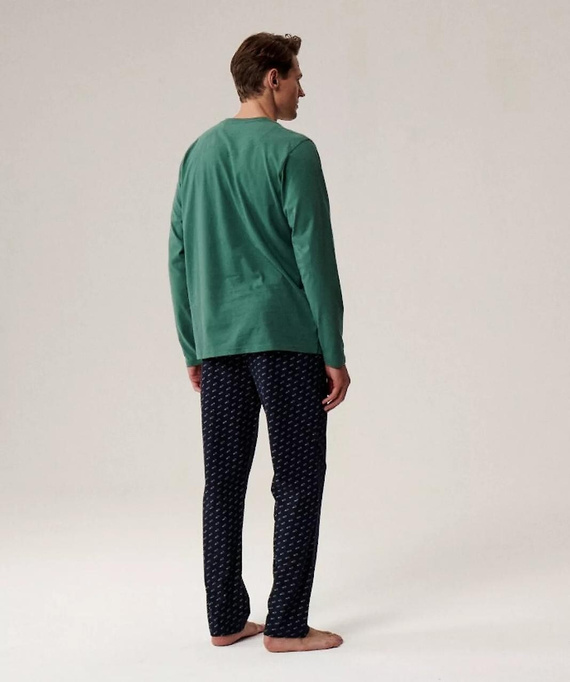 Мъжка пижама NMP-390 Atlantic green и navy blue - памучна, дълги ръкави, удобна и топла за по-студените нощи