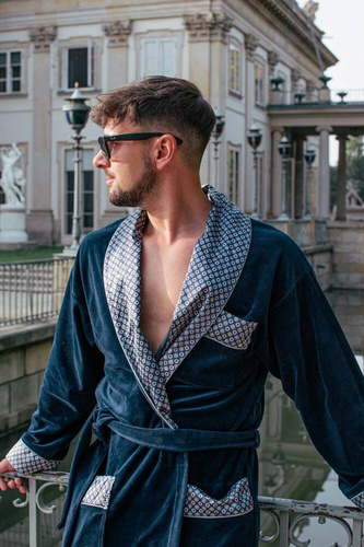 772 Мъжки форекс халат за баня Bonjour - тъмносин