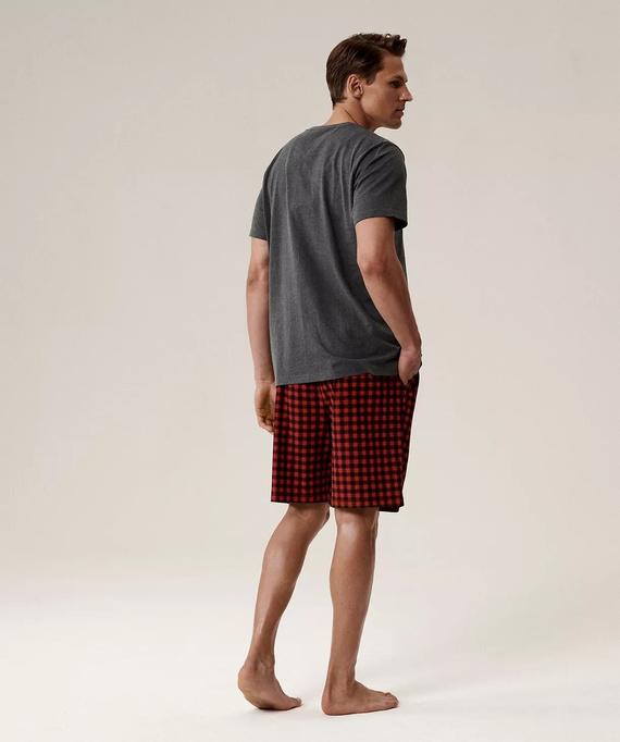 Мъжка пижама NMP-397 - сиво-червена памучна, с къс ръкав, лека и удобна за лятото