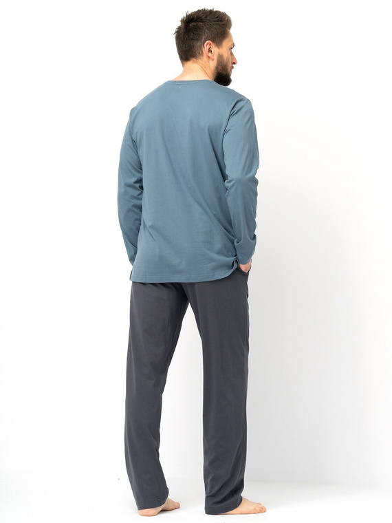 Мъжка пижама Key MNS 627 сива – памук, дълъг ръкав, класическа кройка