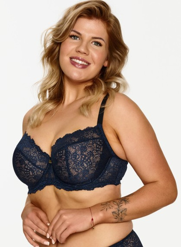 2619 Lupoline - тъмносин мек сутиен с подплънки и дантела