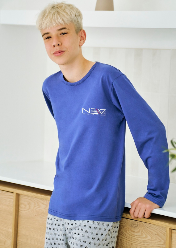 Момчешка пижама Emil 3506 Taro - памучна, дълъг ръкав, синя