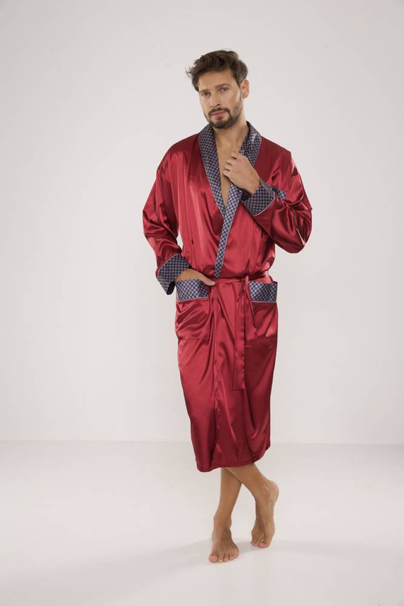 940 Forex мъжки сатенен халат за баня - бордо