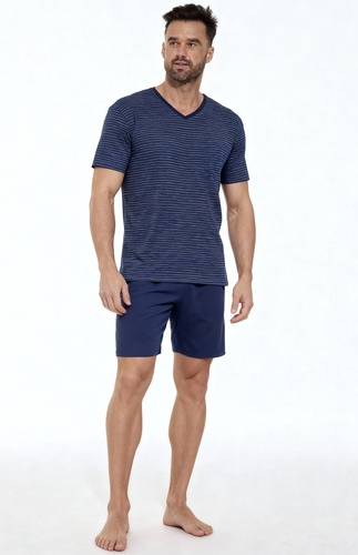 Мъжка пижама Various 330/50 Cornette – Бавовнена пижама с футболка на райе и едноцветни шорти